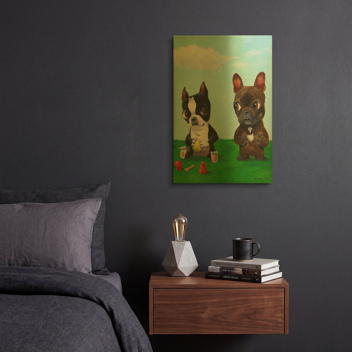 'Boston and Frenchie' By Brian Rubenacker Gold Metal Wall Art