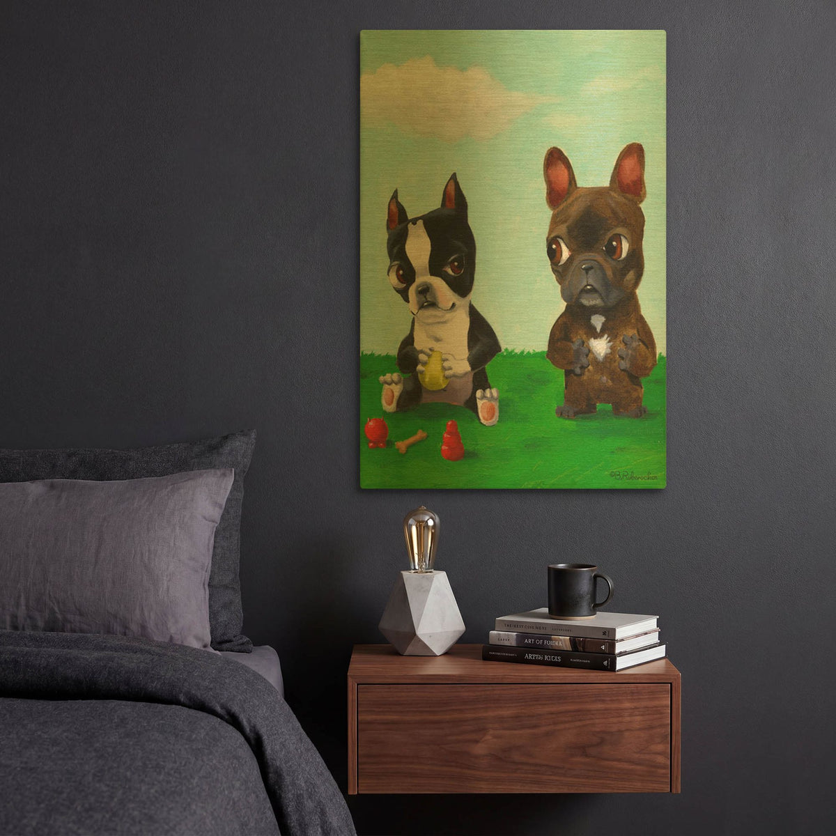 'Boston and Frenchie' By Brian Rubenacker Gold Metal Wall Art