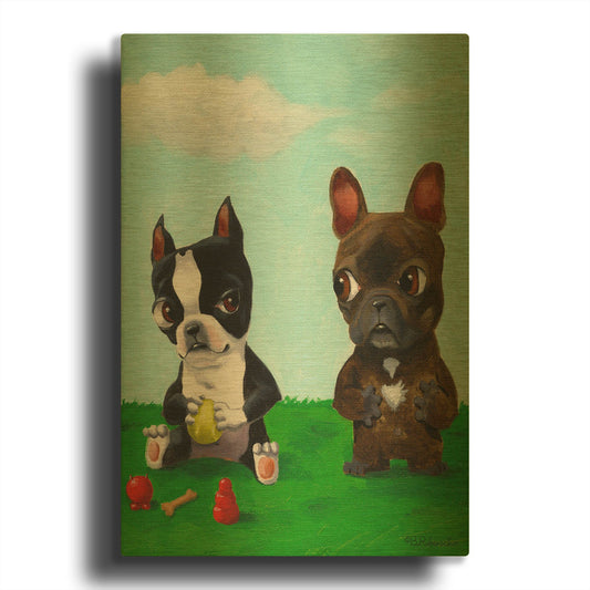 'Boston and Frenchie' By Brian Rubenacker Gold Metal Wall Art