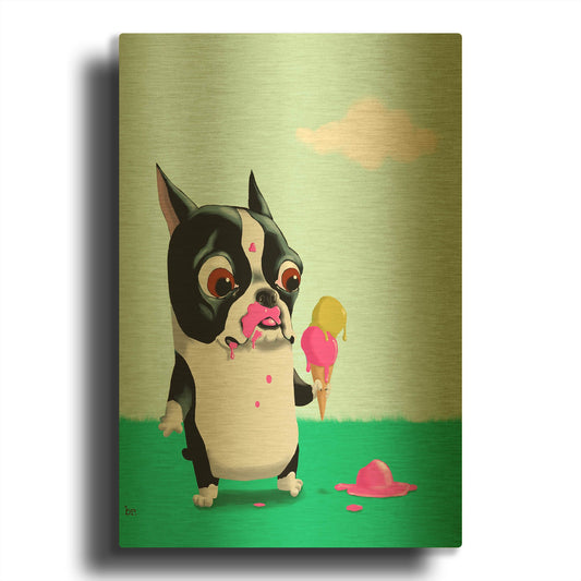 'Boston With Ice Cream' By Brian Rubenacker Gold Metal Wall Art