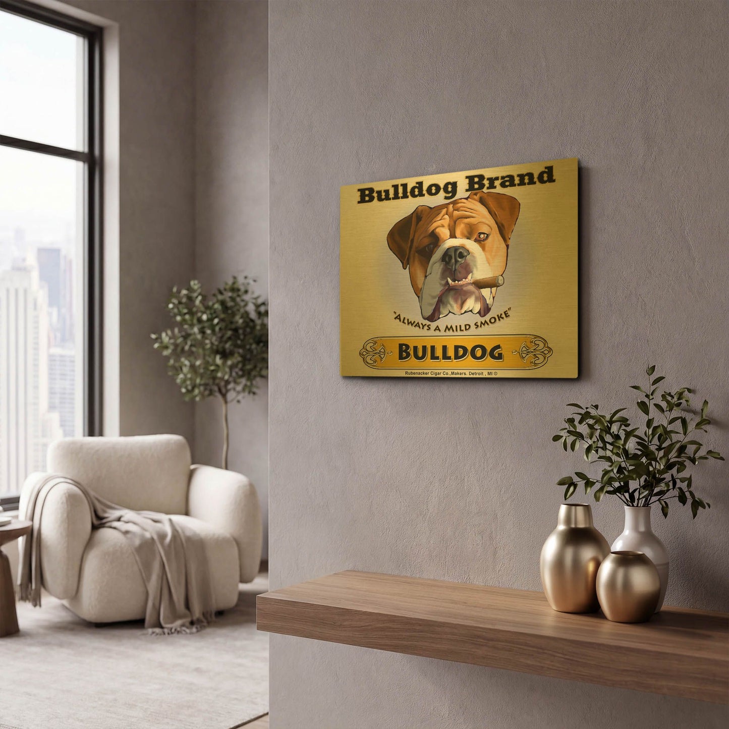 'Bulldog Cigar' By Brian Rubenacker Gold Metal Wall Art