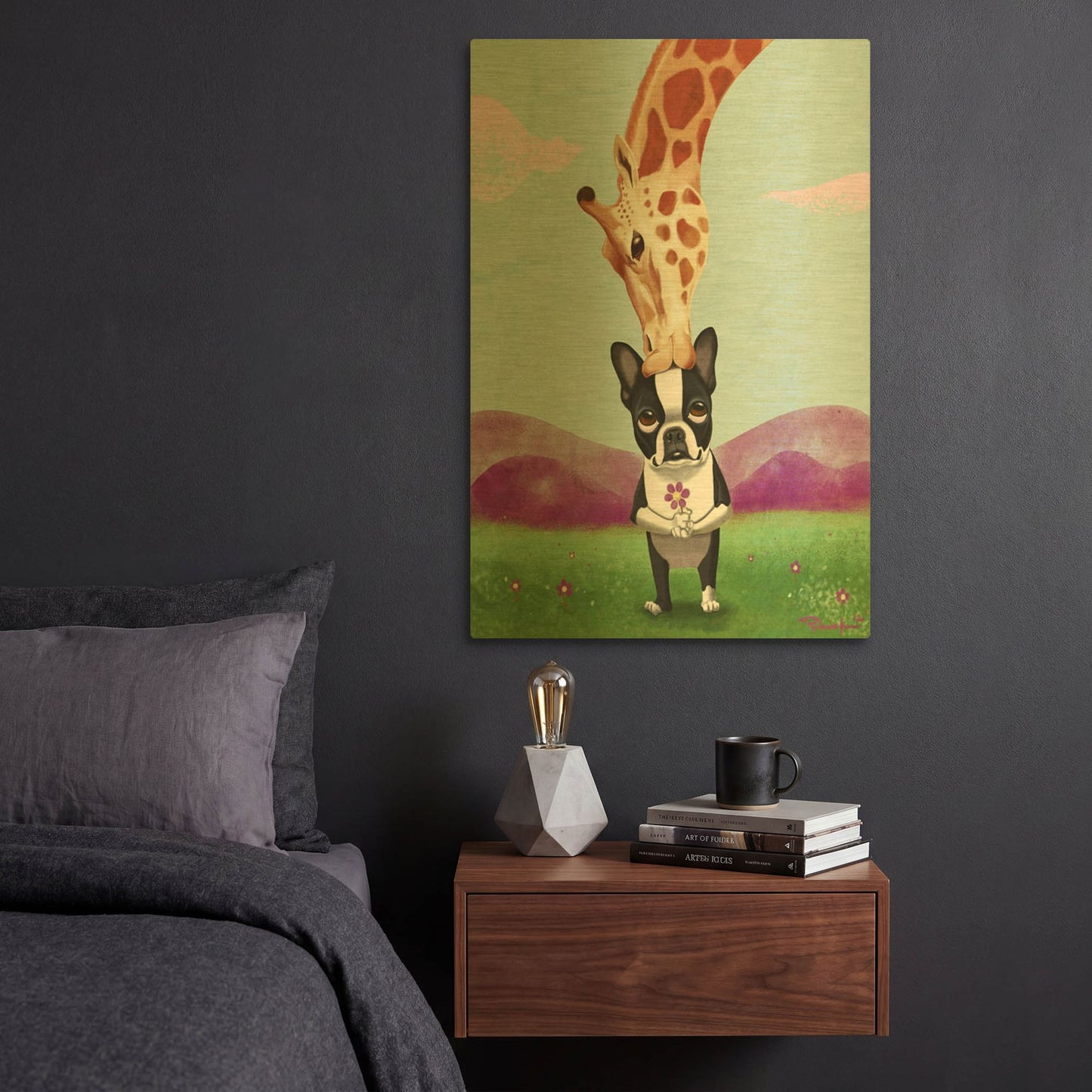'Giraffe Kisses' By Brian Rubenacker Gold Metal Wall Art