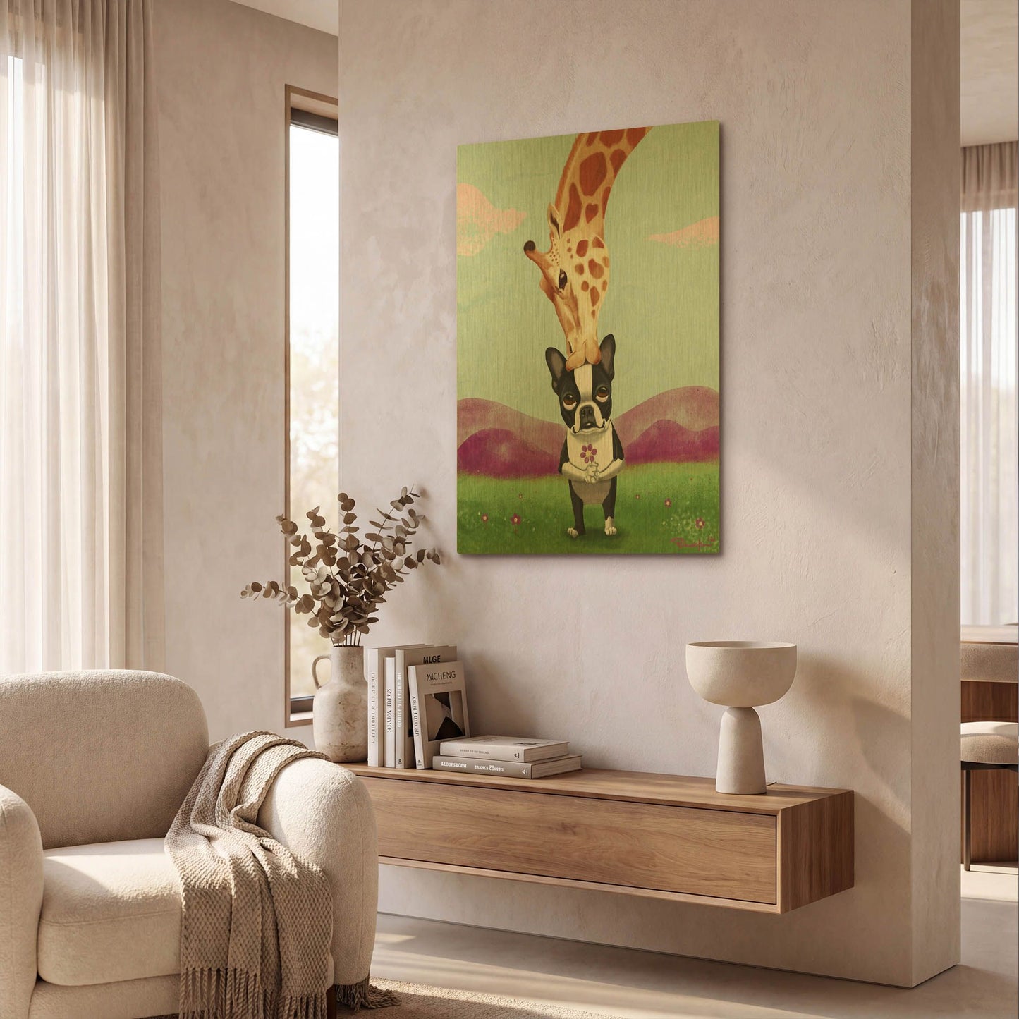 'Giraffe Kisses' By Brian Rubenacker Gold Metal Wall Art