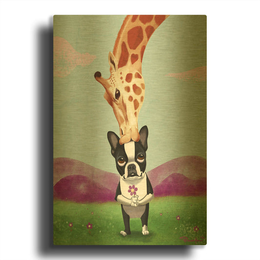 'Giraffe Kisses' By Brian Rubenacker Gold Metal Wall Art
