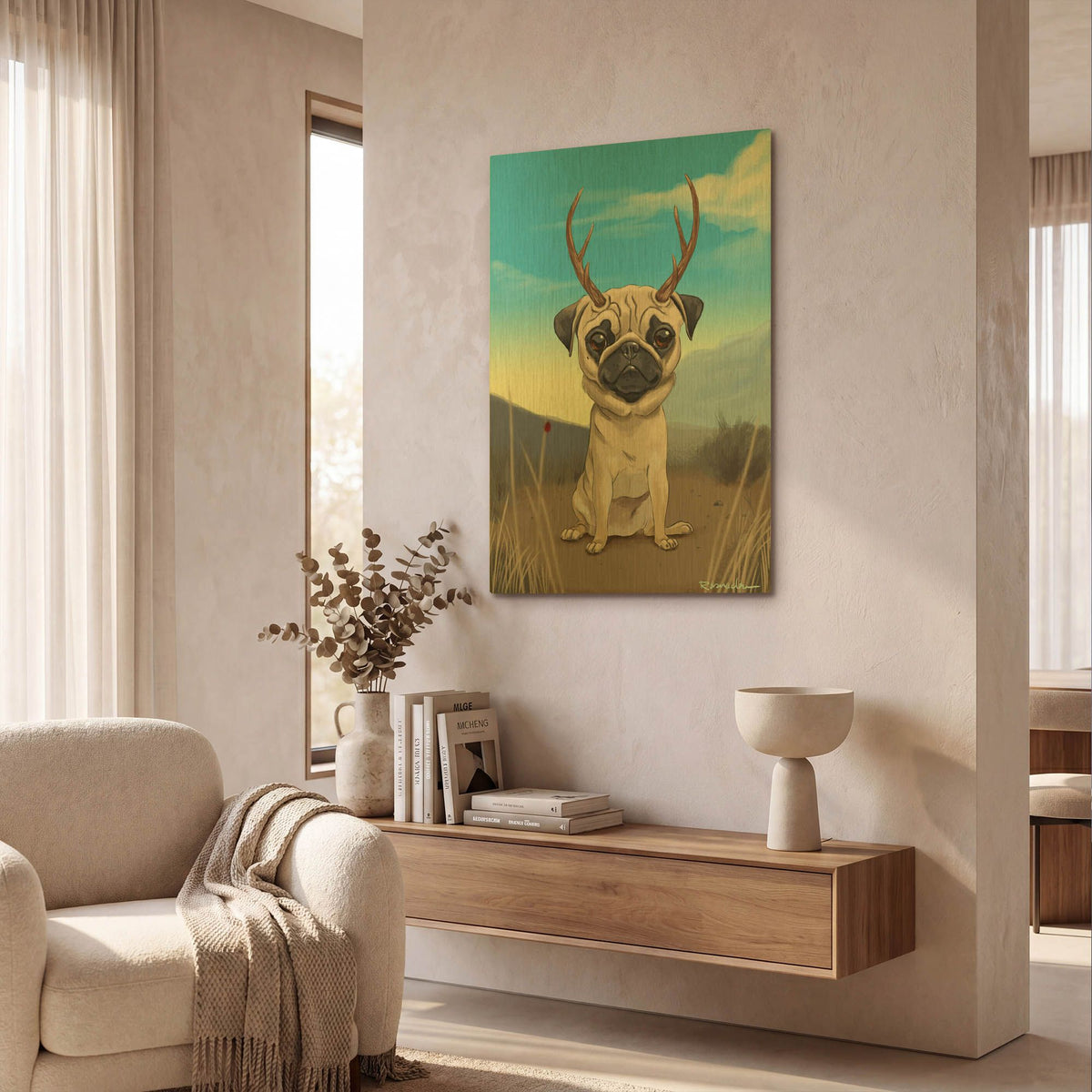 'Pugalope' By Brian Rubenacker Gold Metal Wall Art