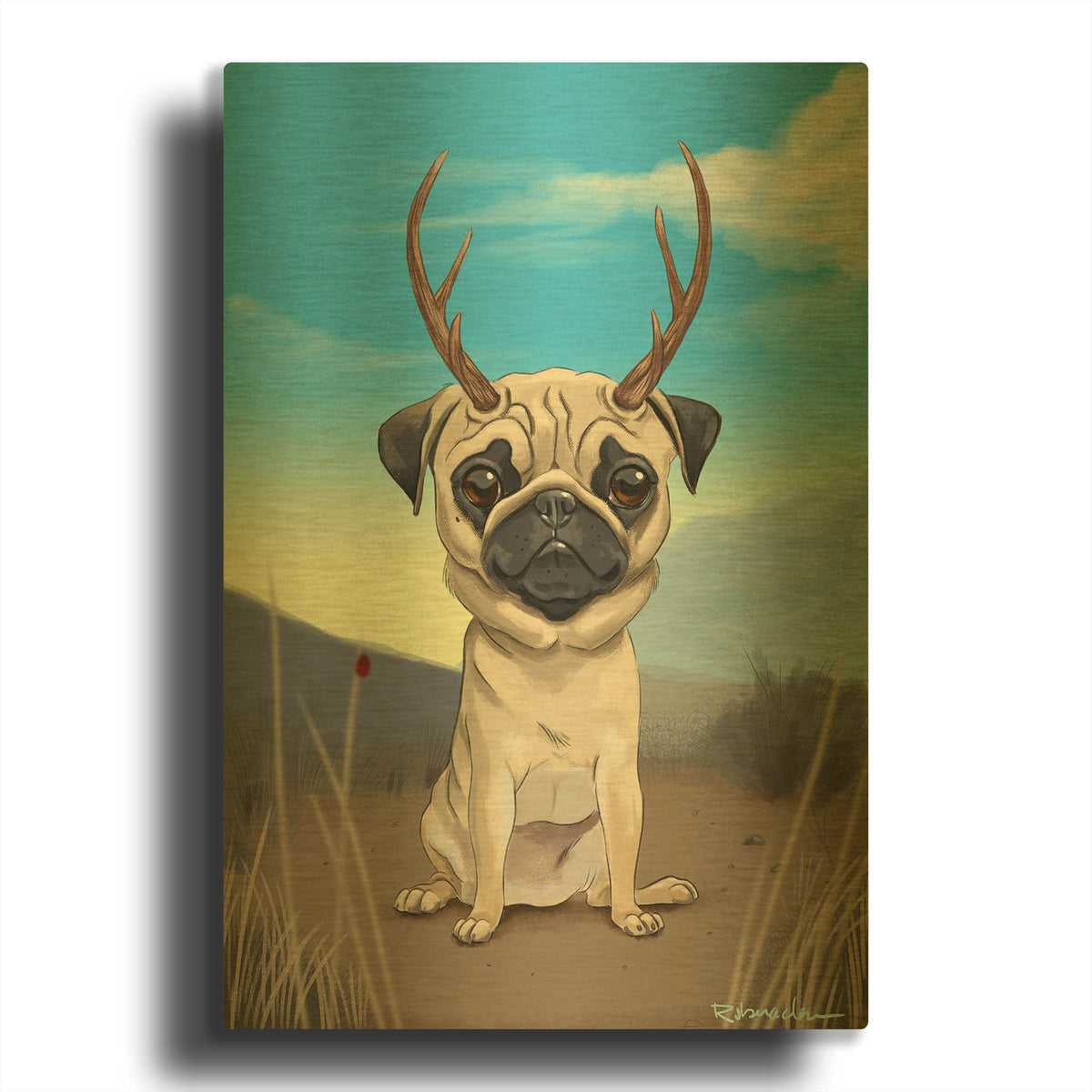 'Pugalope' By Brian Rubenacker Gold Metal Wall Art