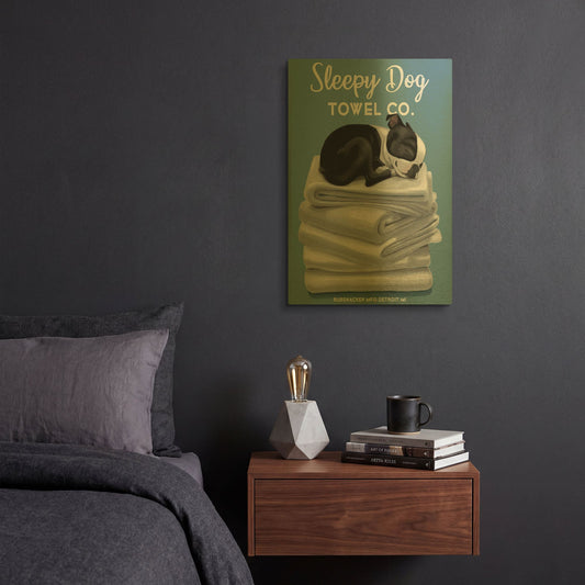 'Sleepy Dog' By Brian Rubenacker Gold Metal Wall Art