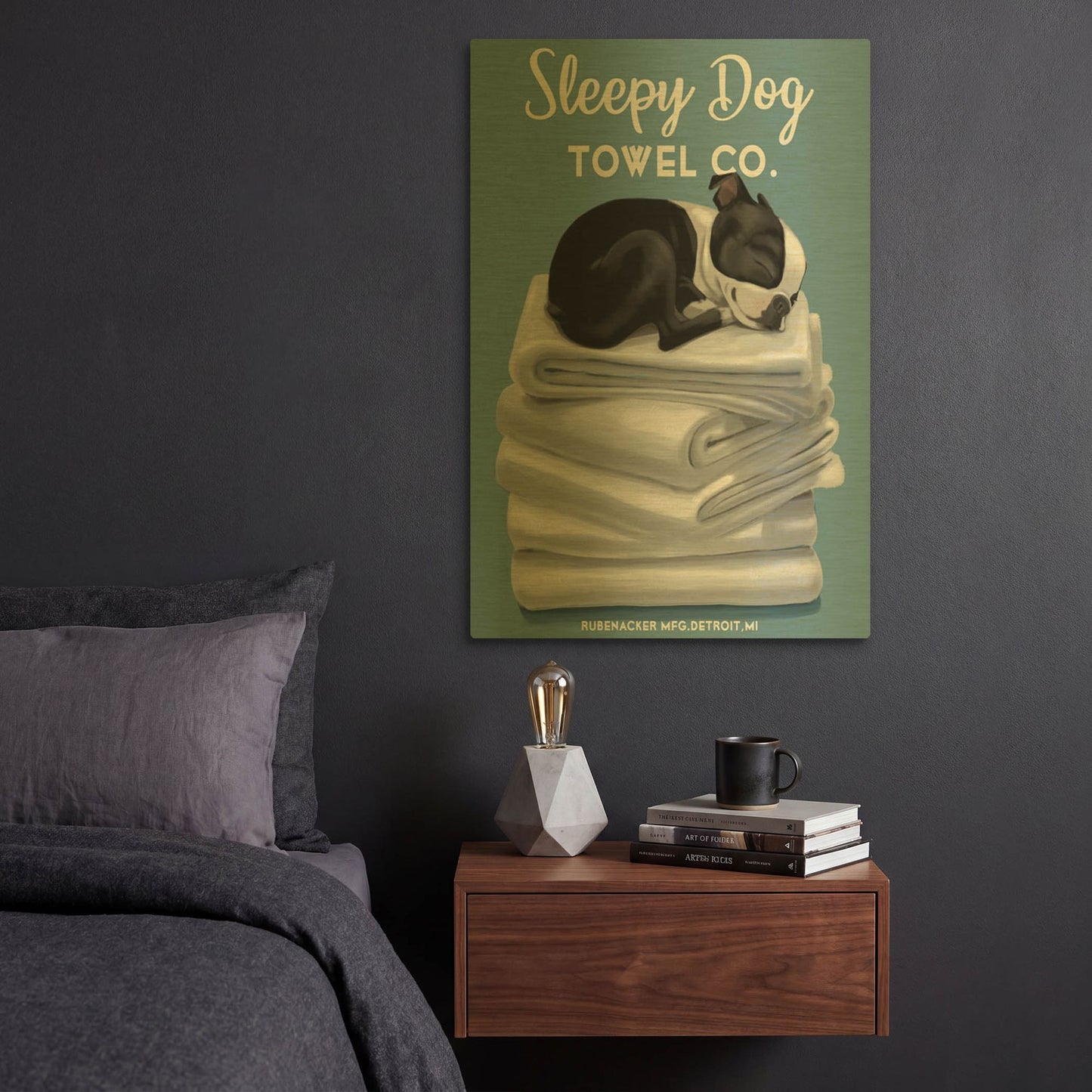 'Sleepy Dog' By Brian Rubenacker Gold Metal Wall Art