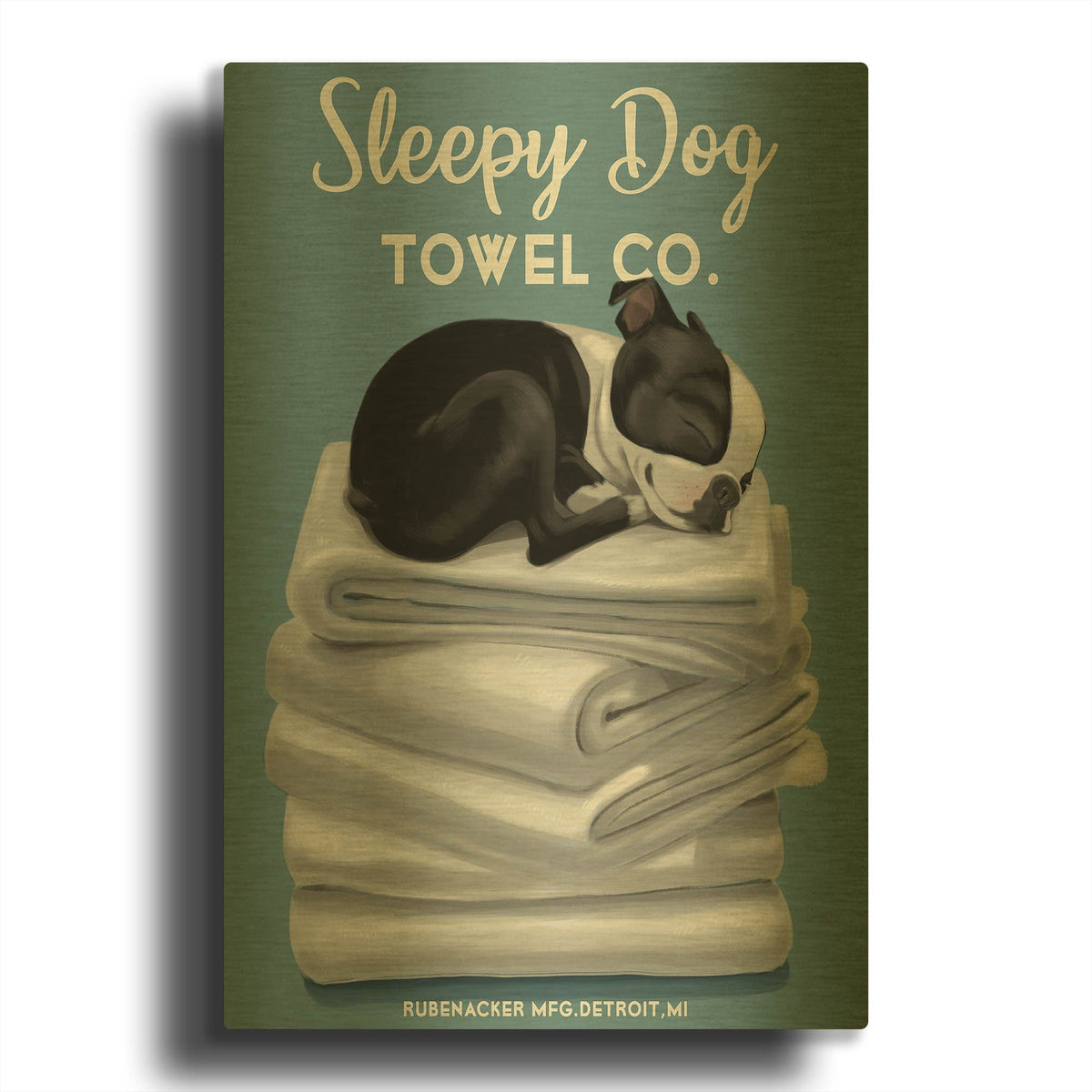 'Sleepy Dog' By Brian Rubenacker Gold Metal Wall Art