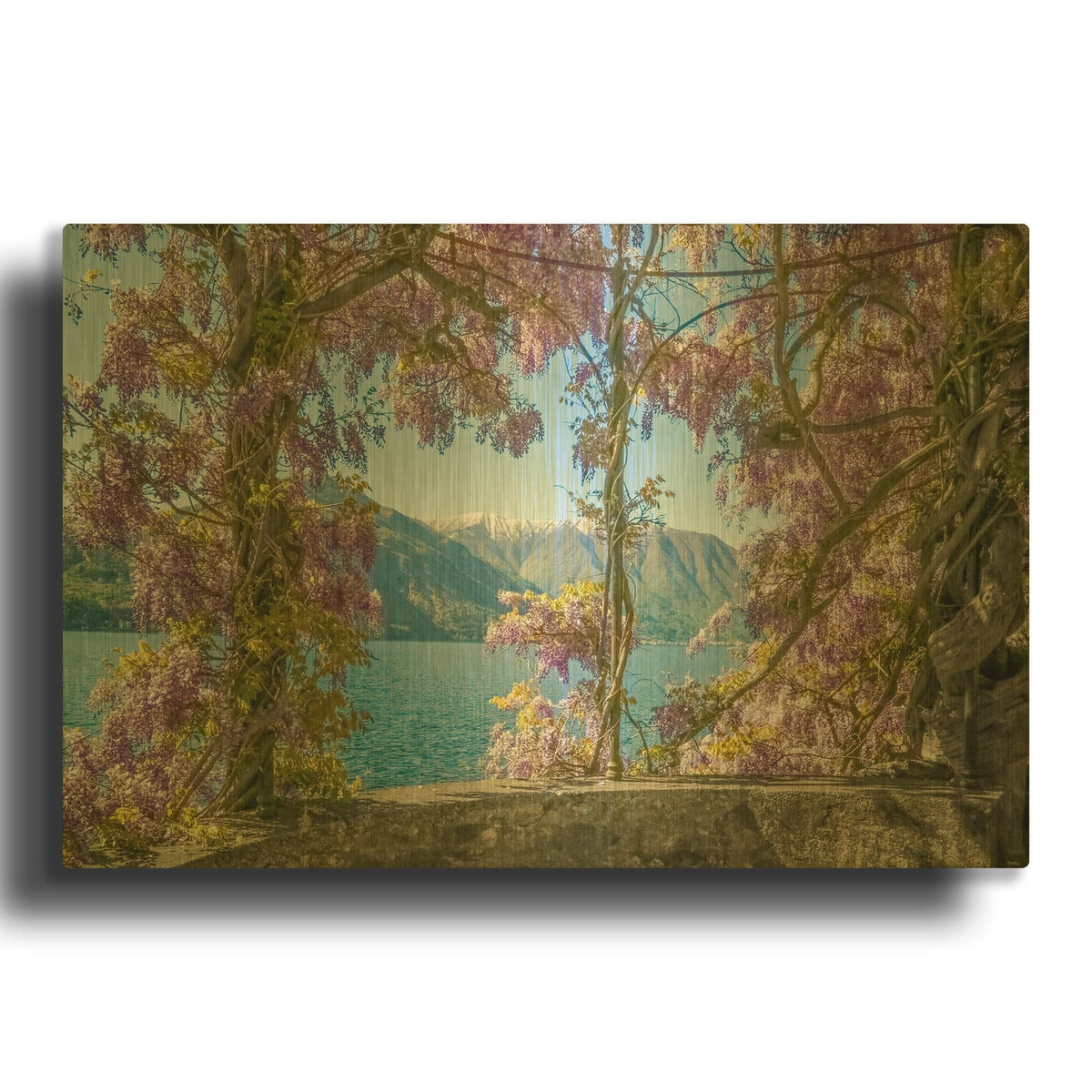 'Wisteria and MountainsLago di Como' By Brooke T. Ryan Gold Metal Wall Art