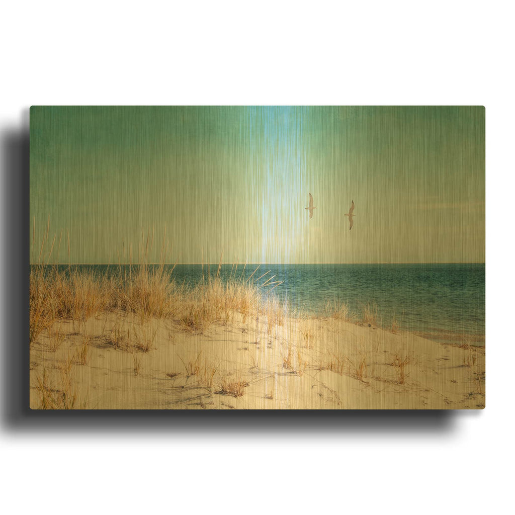 'Beach & Gulls' By Brooke T. Ryan Gold Metal Wall Art