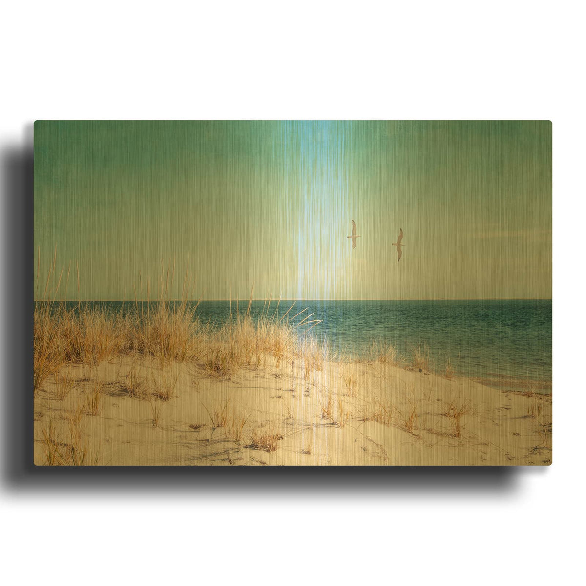 'Beach & Gulls' By Brooke T. Ryan Gold Metal Wall Art