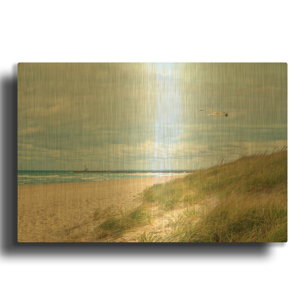 'Beach & Jetty' By Brooke T. Ryan Gold Metal Wall Art