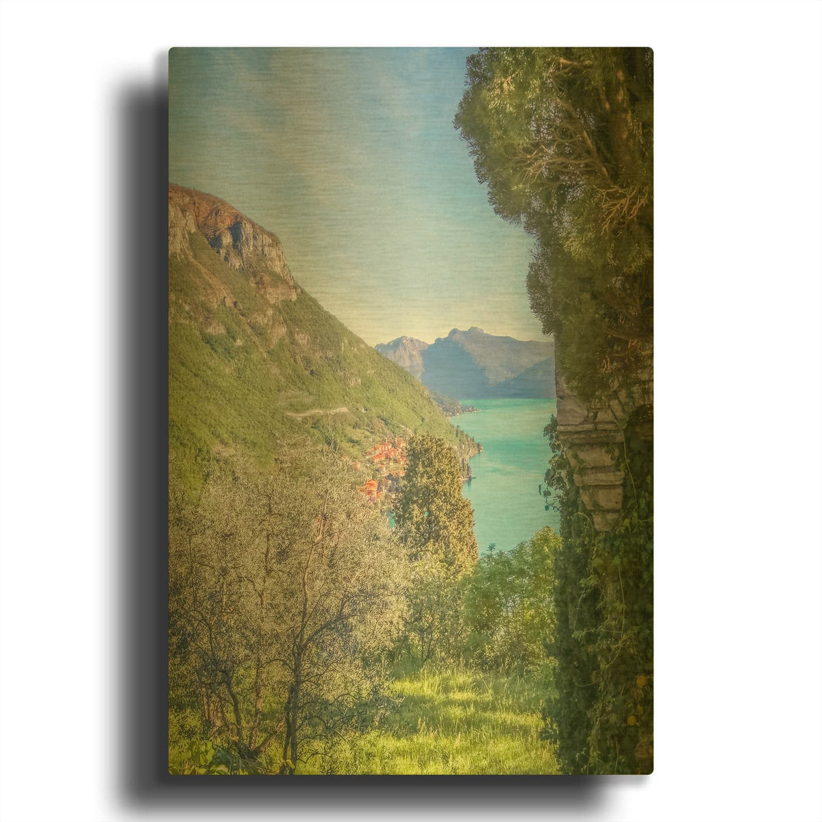 'Lago di Como View 1' By Brooke T. Ryan Gold Metal Wall Art