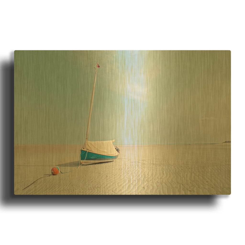 'Sailboat in Teal and Coral' By Brooke T. Ryan Gold Metal Wall Art