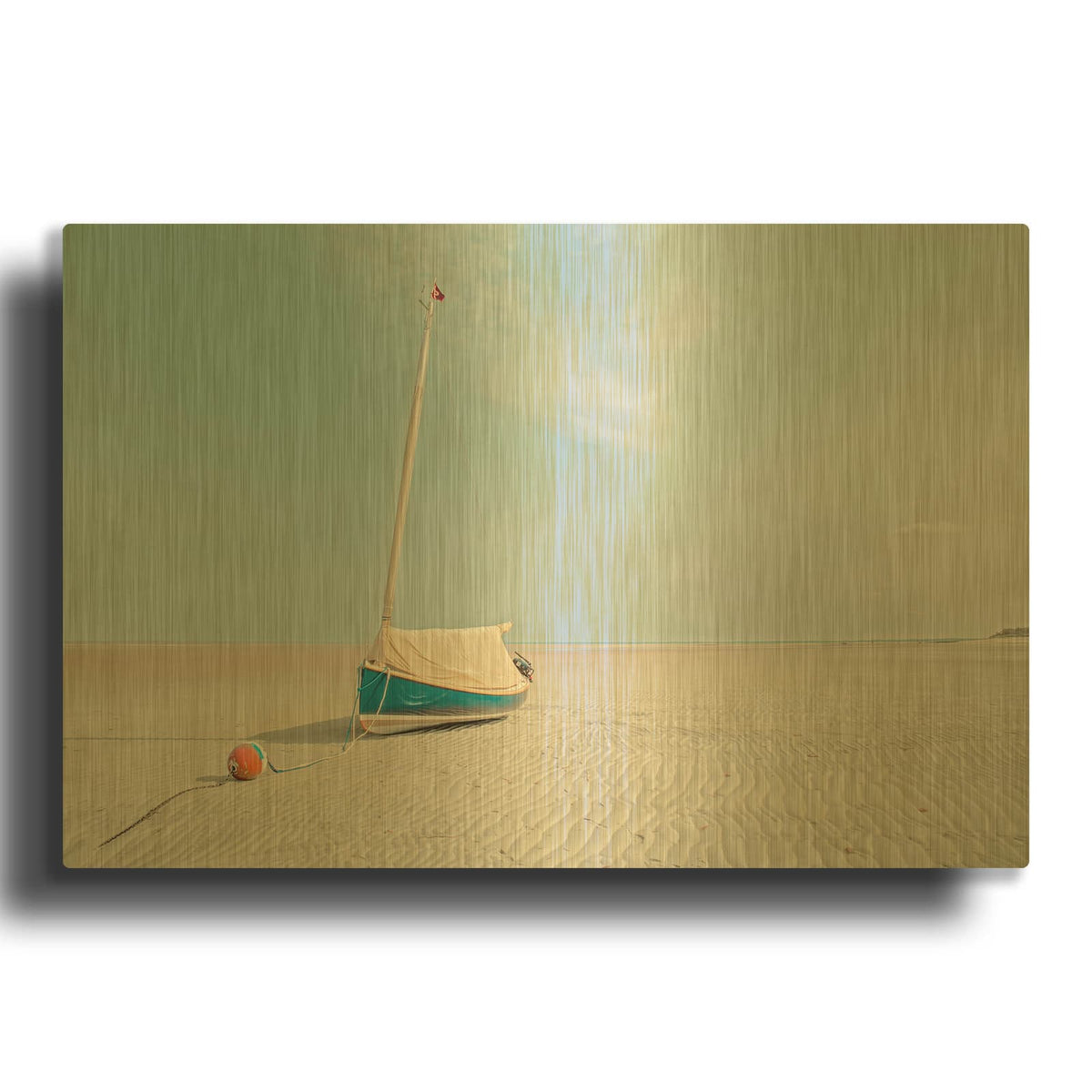 'Sailboat in Teal and Coral' By Brooke T. Ryan Gold Metal Wall Art