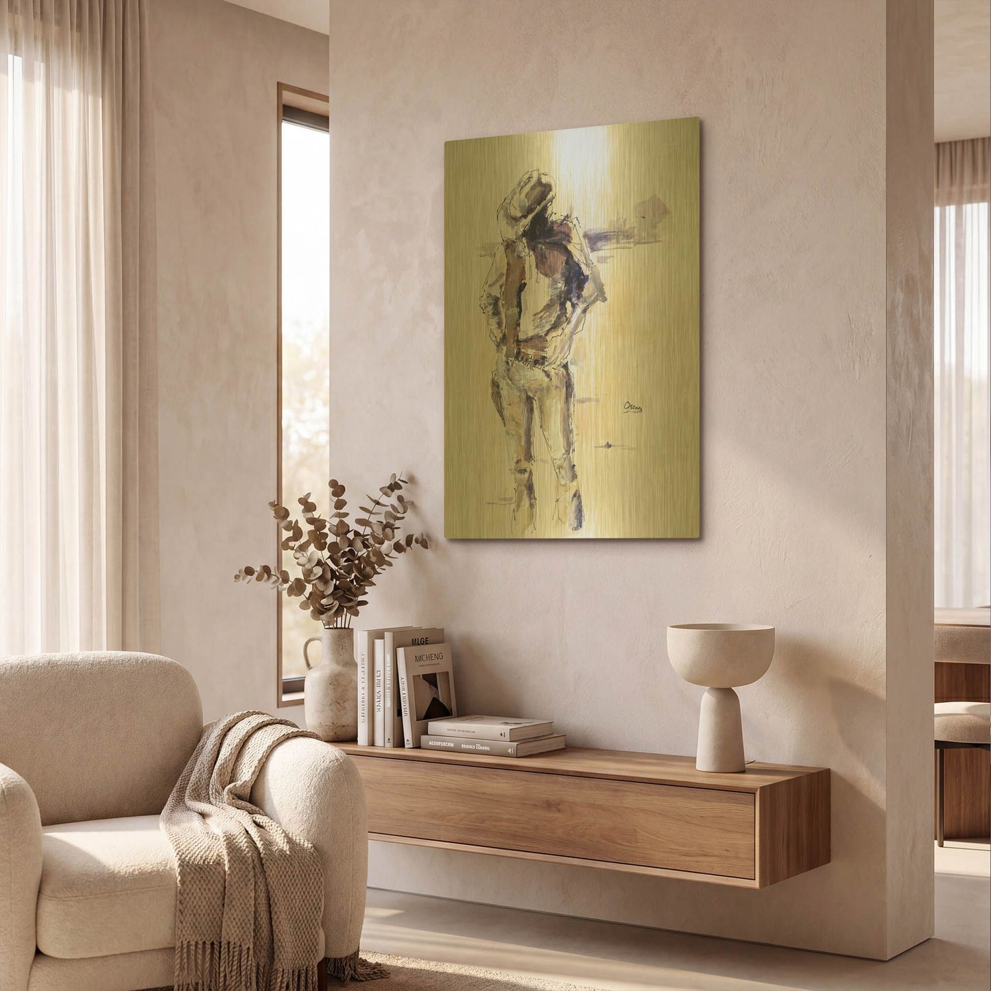 'Sketch' By Oscar Alvarez Pardo Gold Metal Wall Art