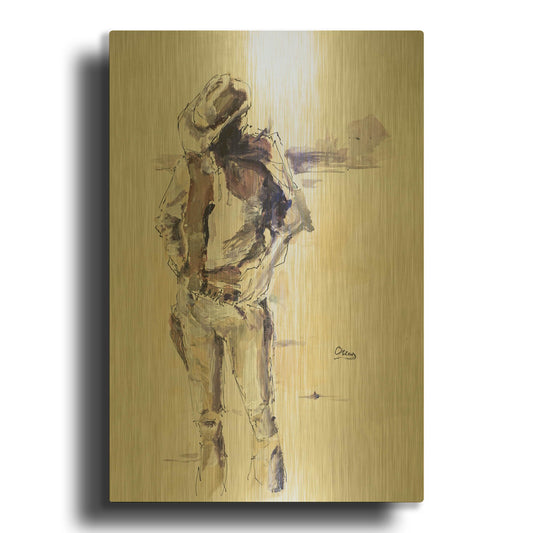 'Sketch' By Oscar Alvarez Pardo Gold Metal Wall Art