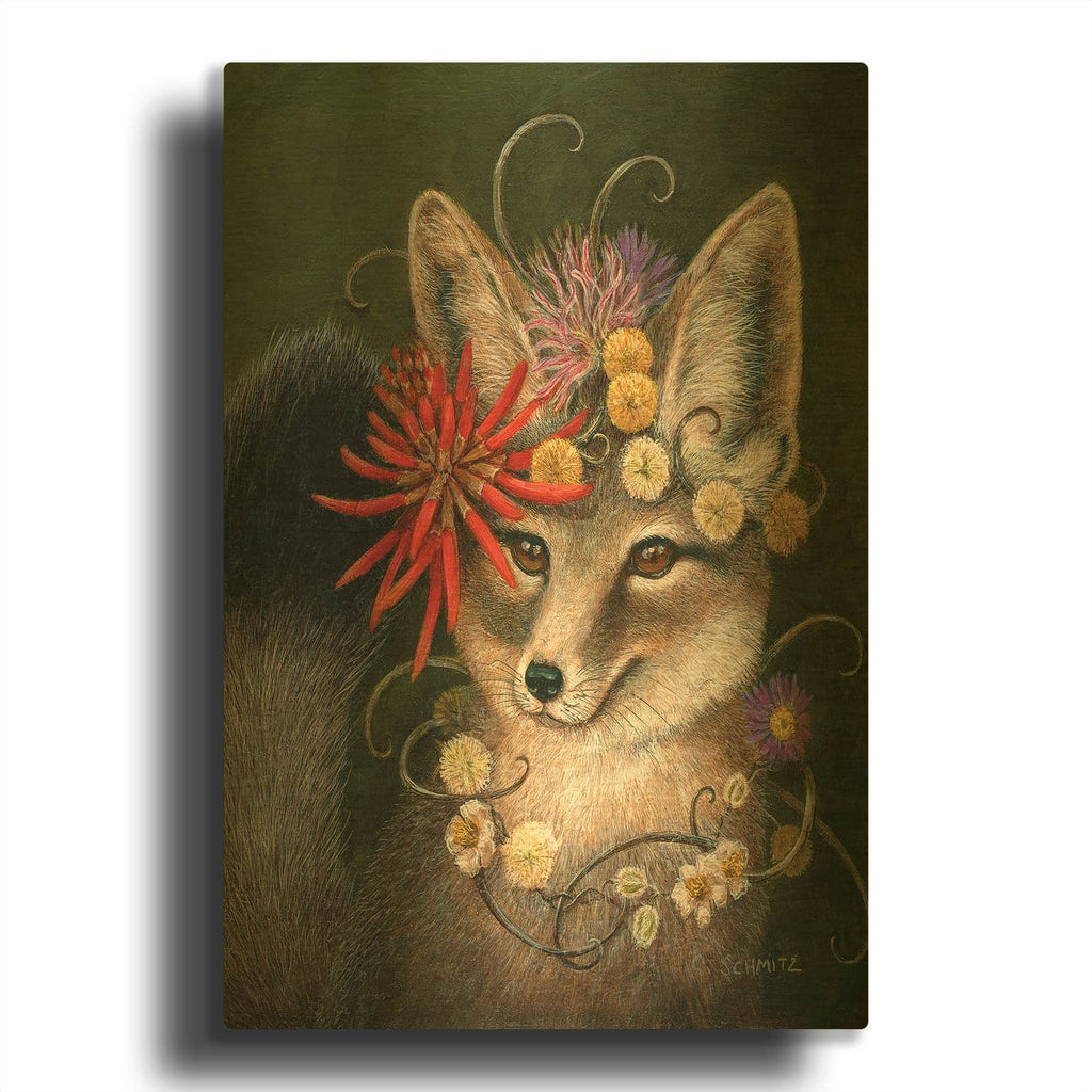 'Kit Fox in Coral' By Carolyn Schmitz Gold Metal Wall Art