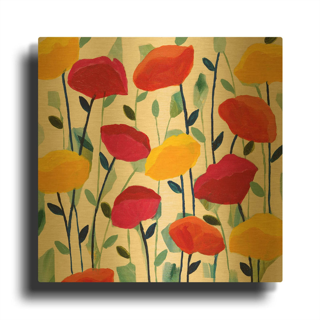 'Cheerful Poppies' By Carrie Schmitt Gold Metal Wall Art