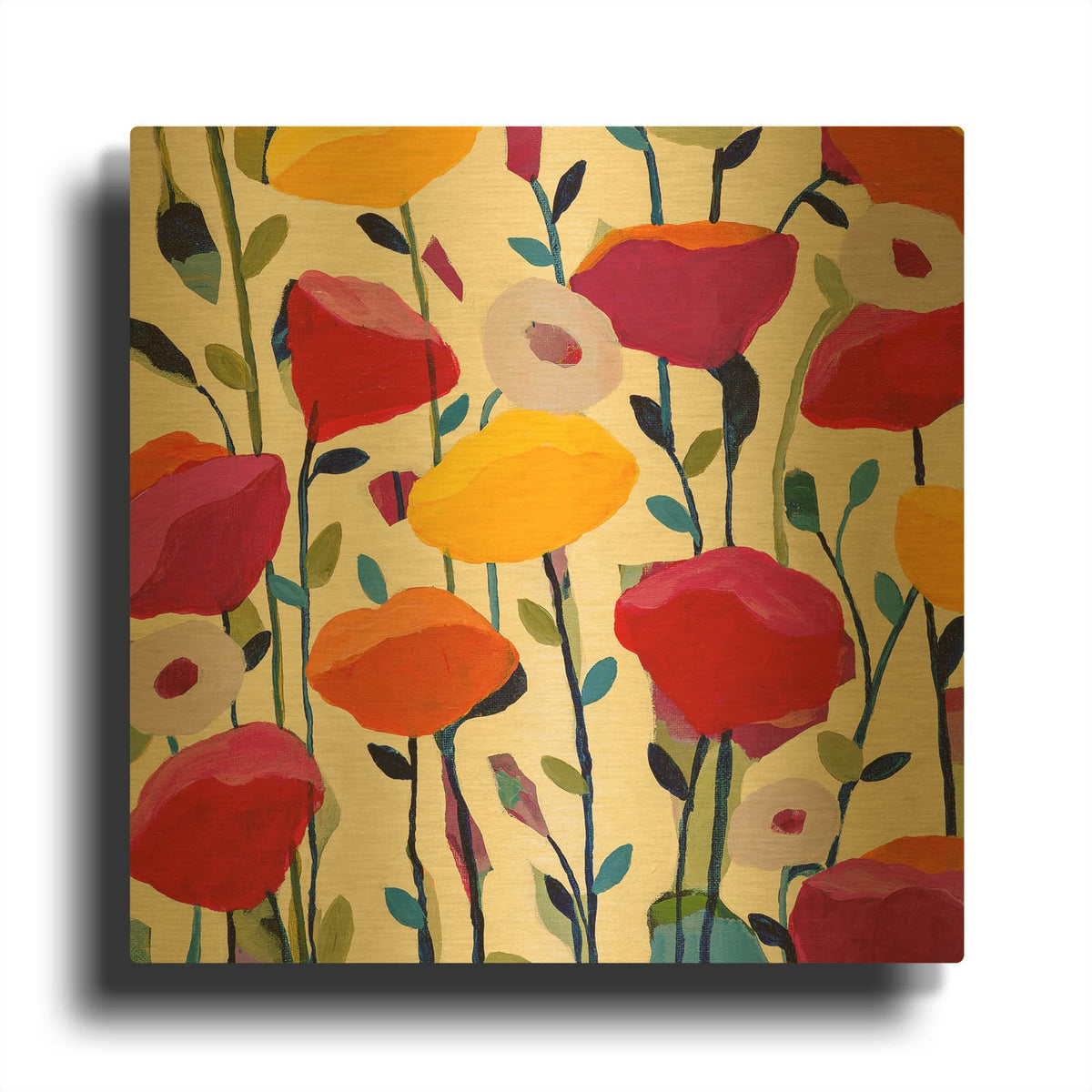 'Bursting Poppies' By Carrie Schmitt Gold Metal Wall Art