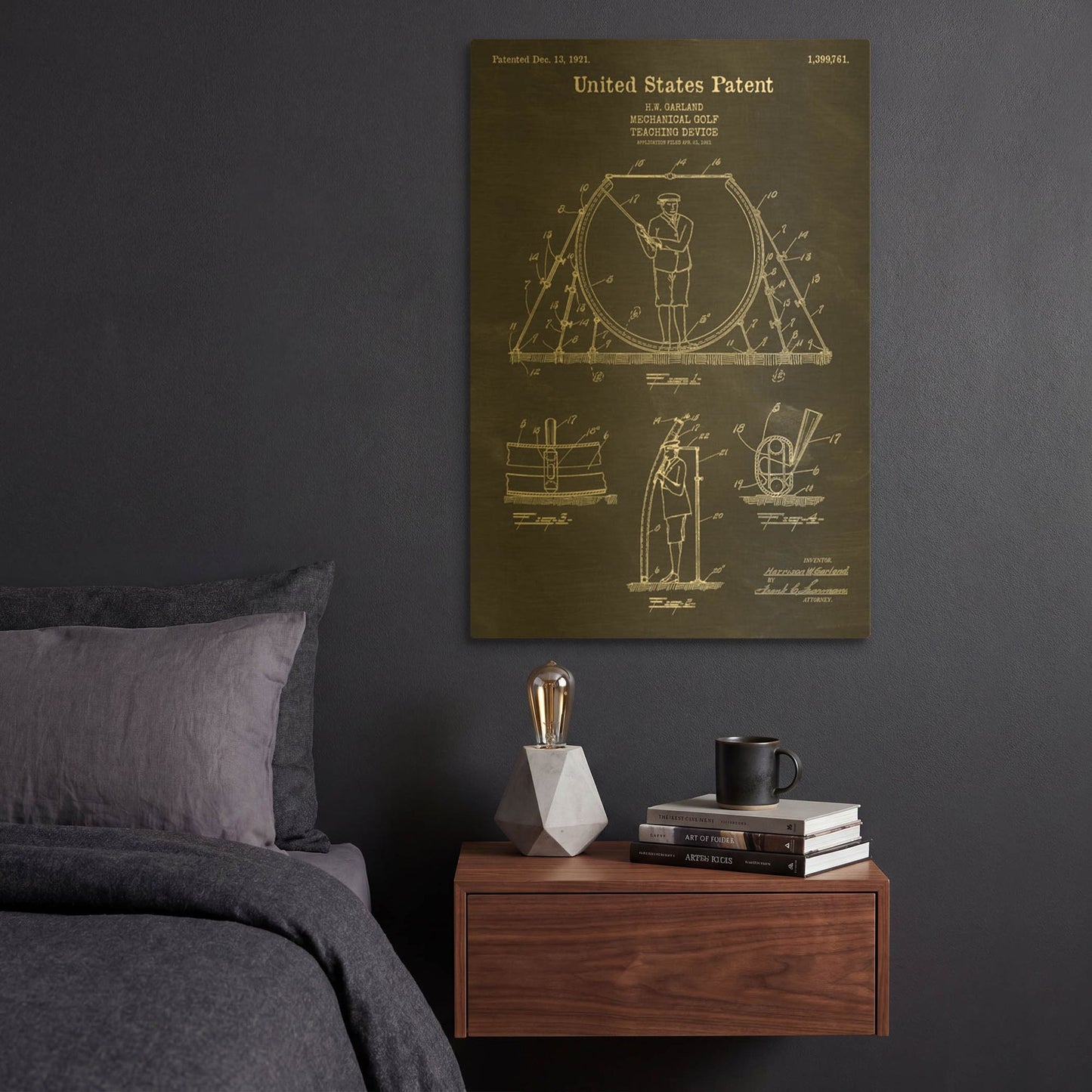 'Golf Teaching Device Blueprint Patent Chalkboard' By LUXE Gold Metal Wall Art