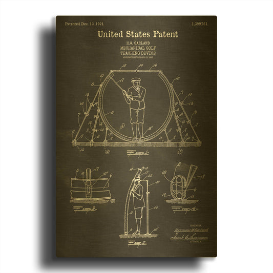 'Golf Teaching Device Blueprint Patent Chalkboard' By LUXE Gold Metal Wall Art
