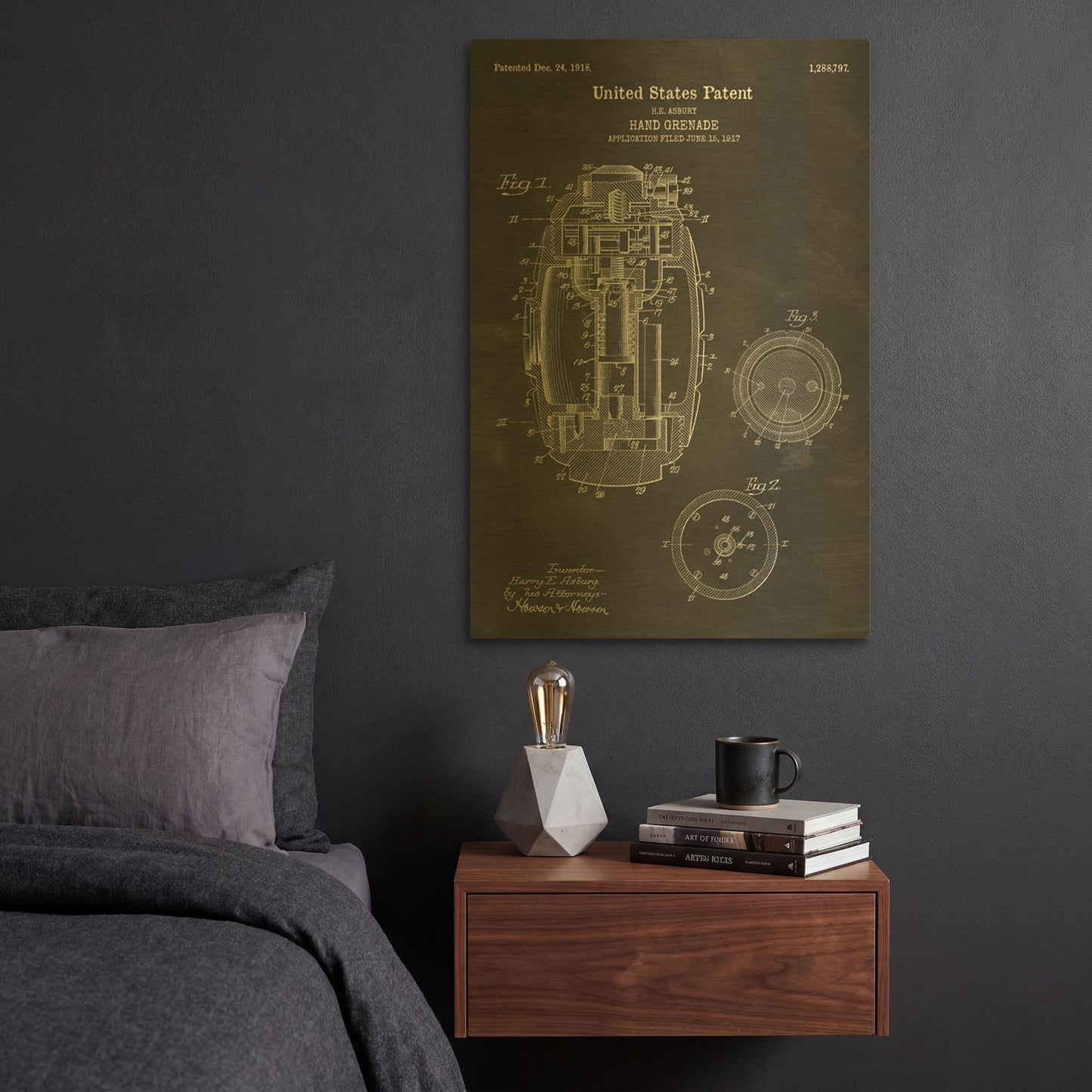 'Hand Grenade Blueprint Patent Chalkboard' By LUXE Gold Metal Wall Art