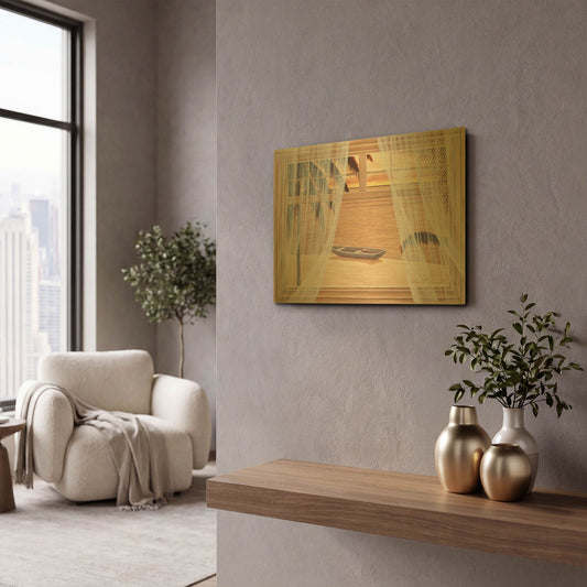 'Amber Palms with Window' By Diane Romanello Gold Metal Wall Art