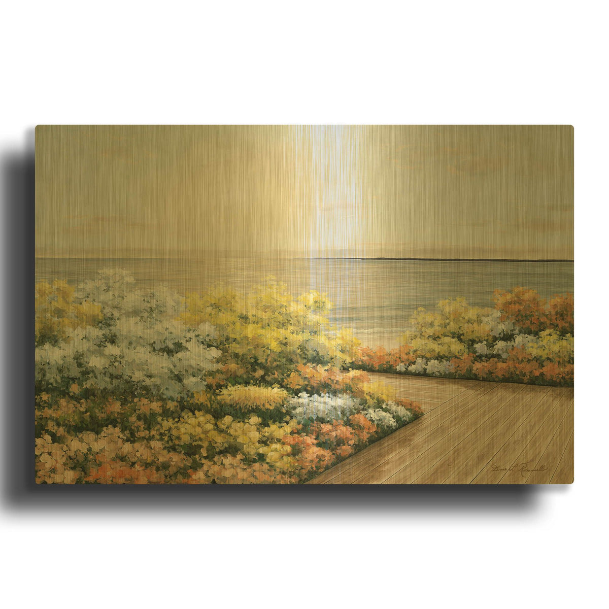 'Deck & Flowers' By Diane Romanello Gold Metal Wall Art