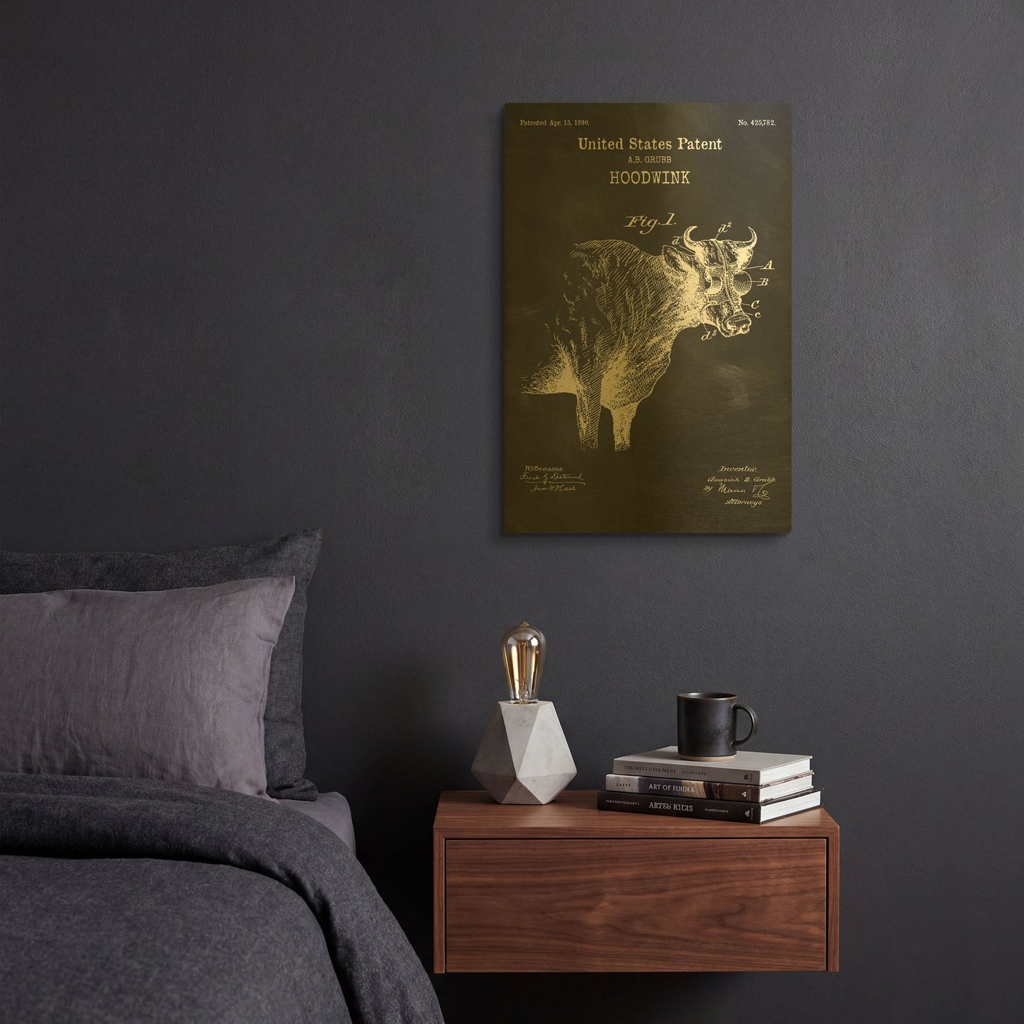 'Hoodwink Blueprint Patent Chalkboard' By LUXE Gold Metal Wall Art