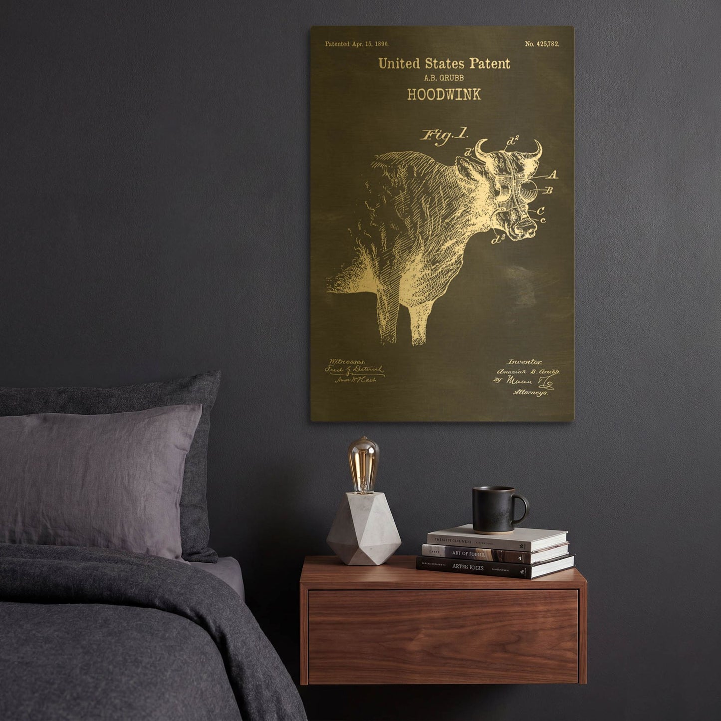 'Hoodwink Blueprint Patent Chalkboard' By LUXE Gold Metal Wall Art