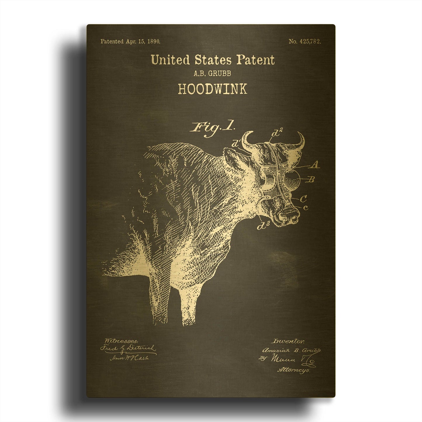'Hoodwink Blueprint Patent Chalkboard' By LUXE Gold Metal Wall Art
