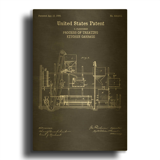 'Kitchen Garbage Recycler Blueprint Patent Chalkboard' By LUXE Gold Metal Wall Art