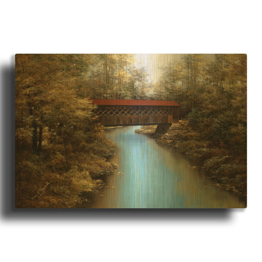 'R755D - Covered Bridge' By Diane Romanello Gold Metal Wall Art
