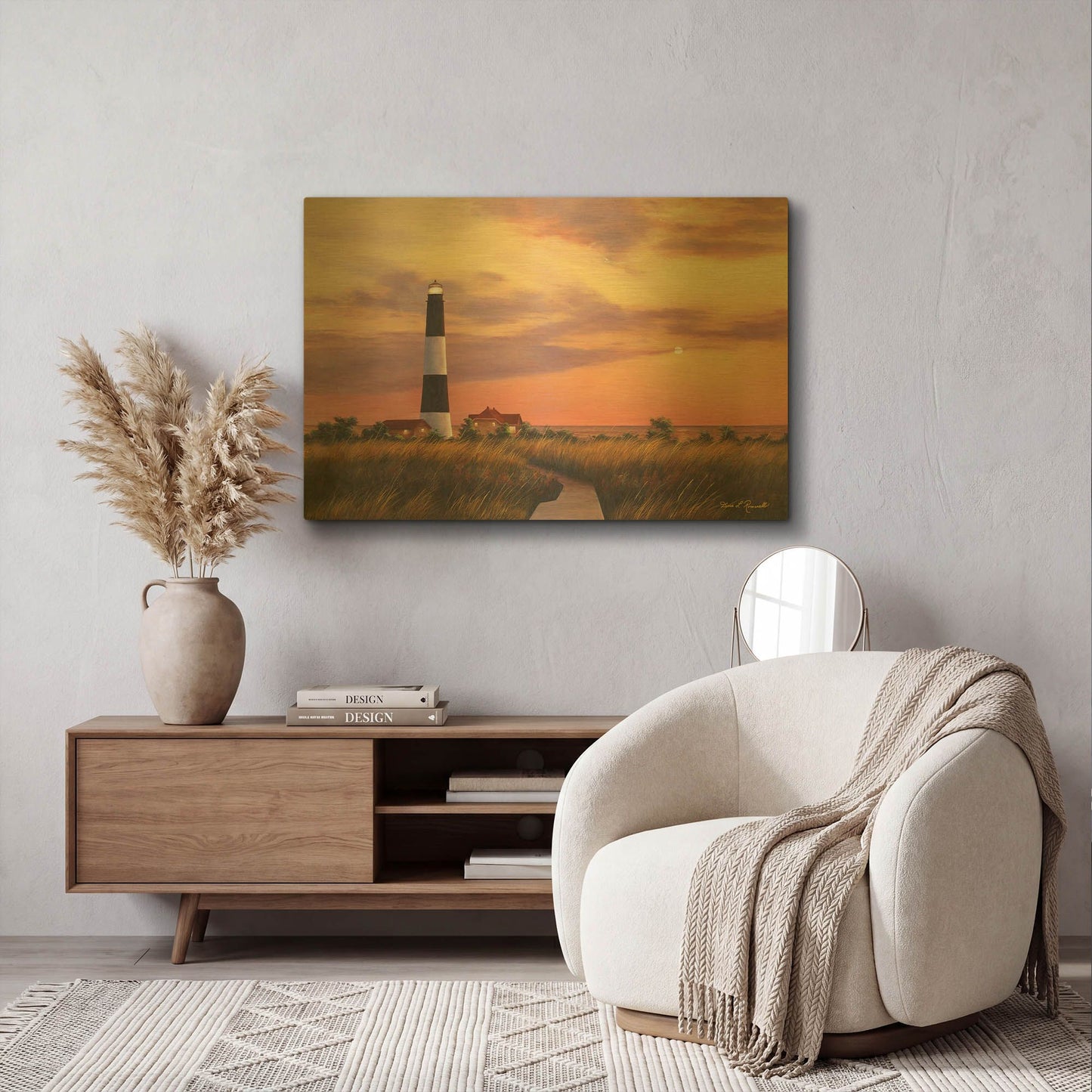 'R759D - Fire Island Lighthouse' By Diane Romanello Gold Metal Wall Art