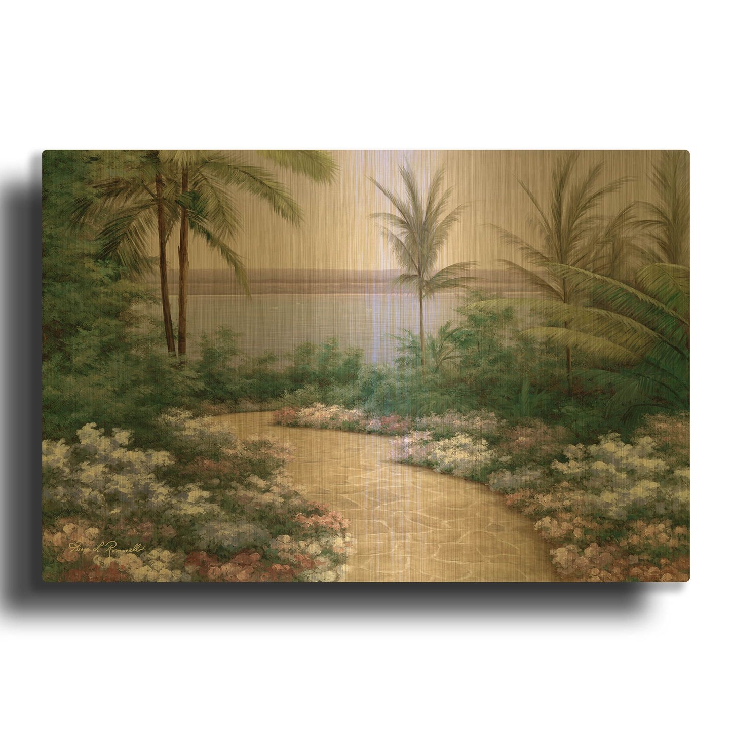 'R761D - Floral Breeze' By Diane Romanello Gold Metal Wall Art