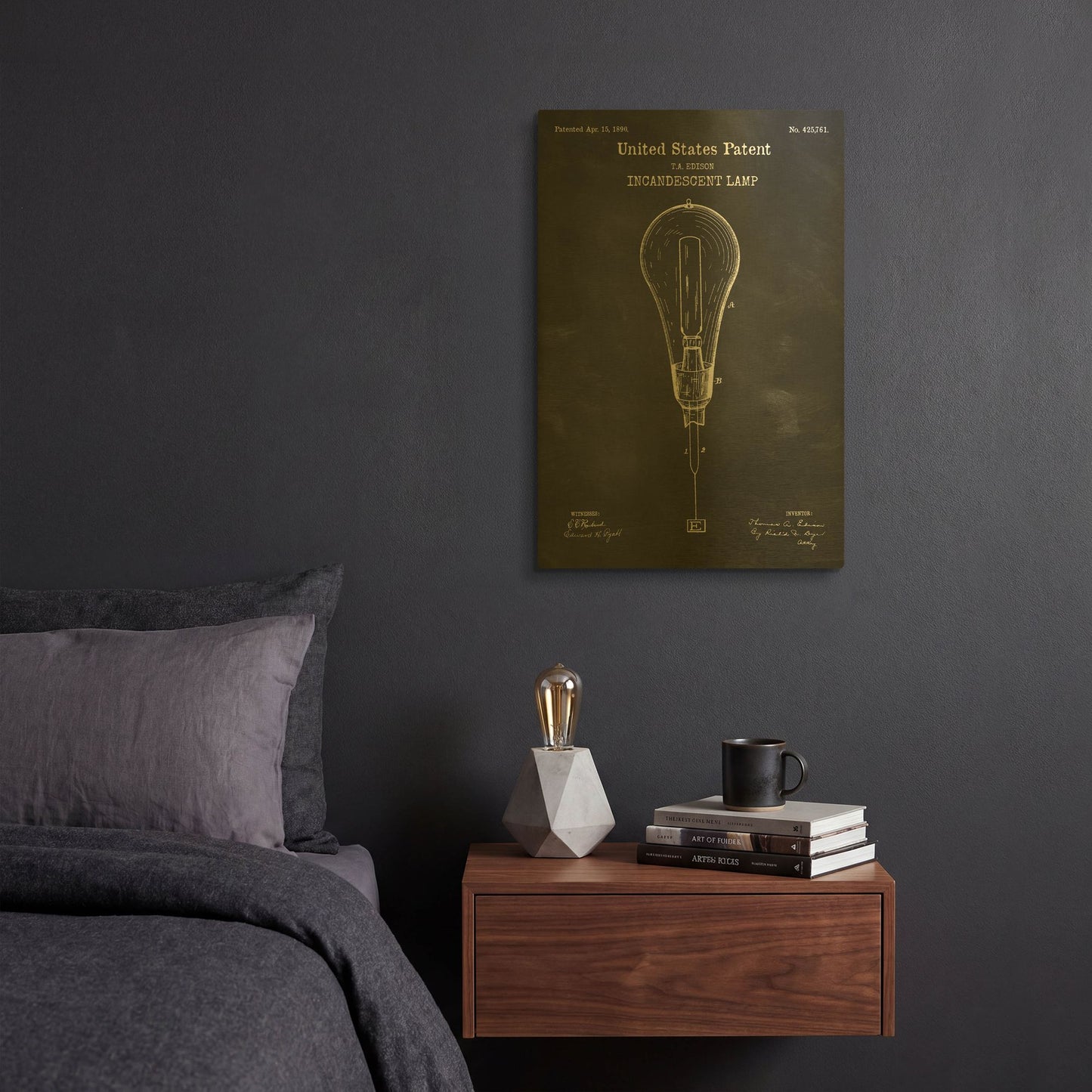 'Incandescent Lamp Blueprint Patent Chalkboard' By LUXE Gold Metal Wall Art