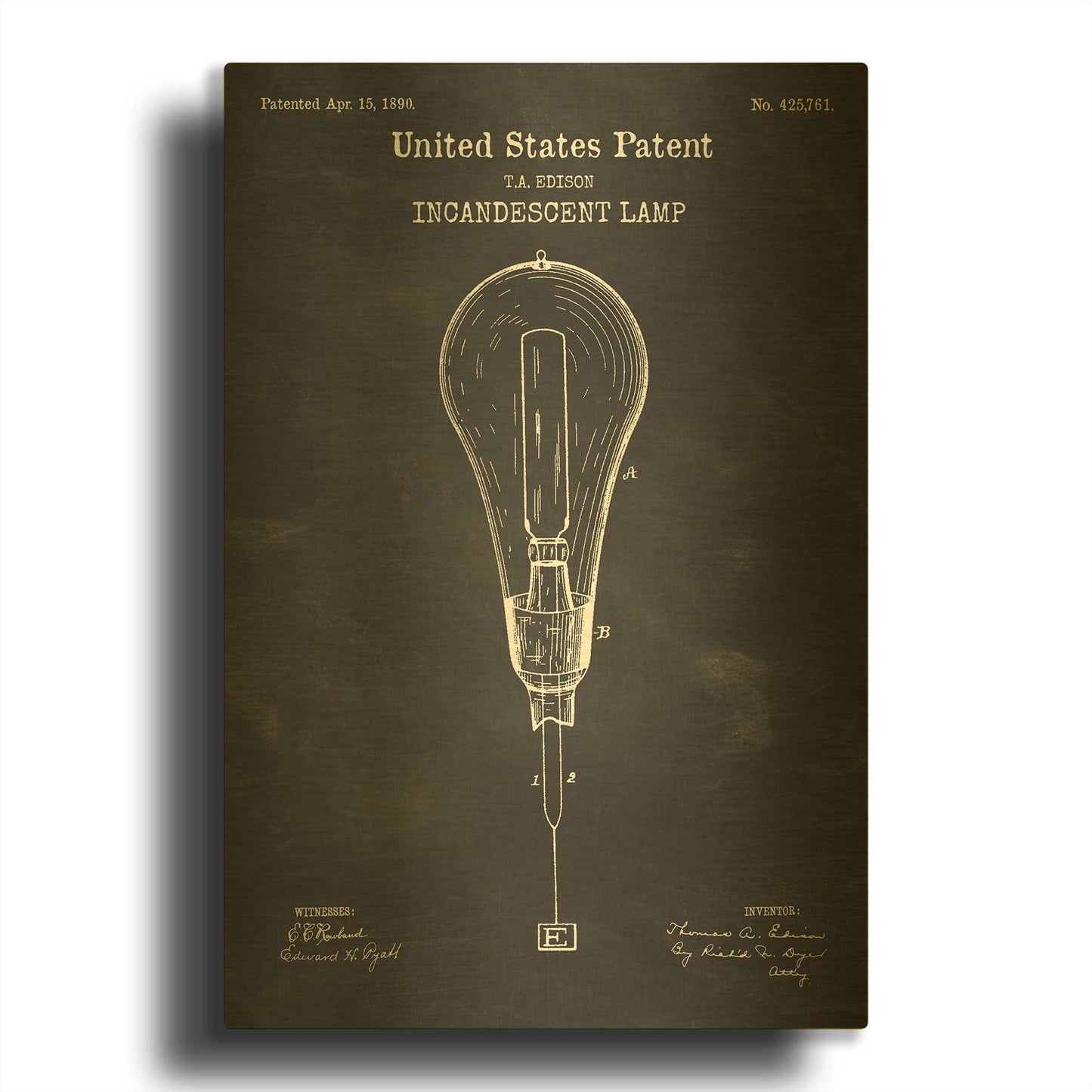 'Incandescent Lamp Blueprint Patent Chalkboard' By LUXE Gold Metal Wall Art