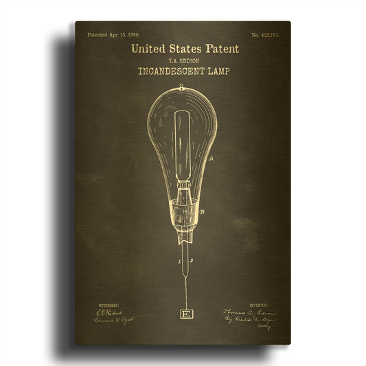 'Incandescent Lamp Blueprint Patent Chalkboard' By LUXE Gold Metal Wall Art