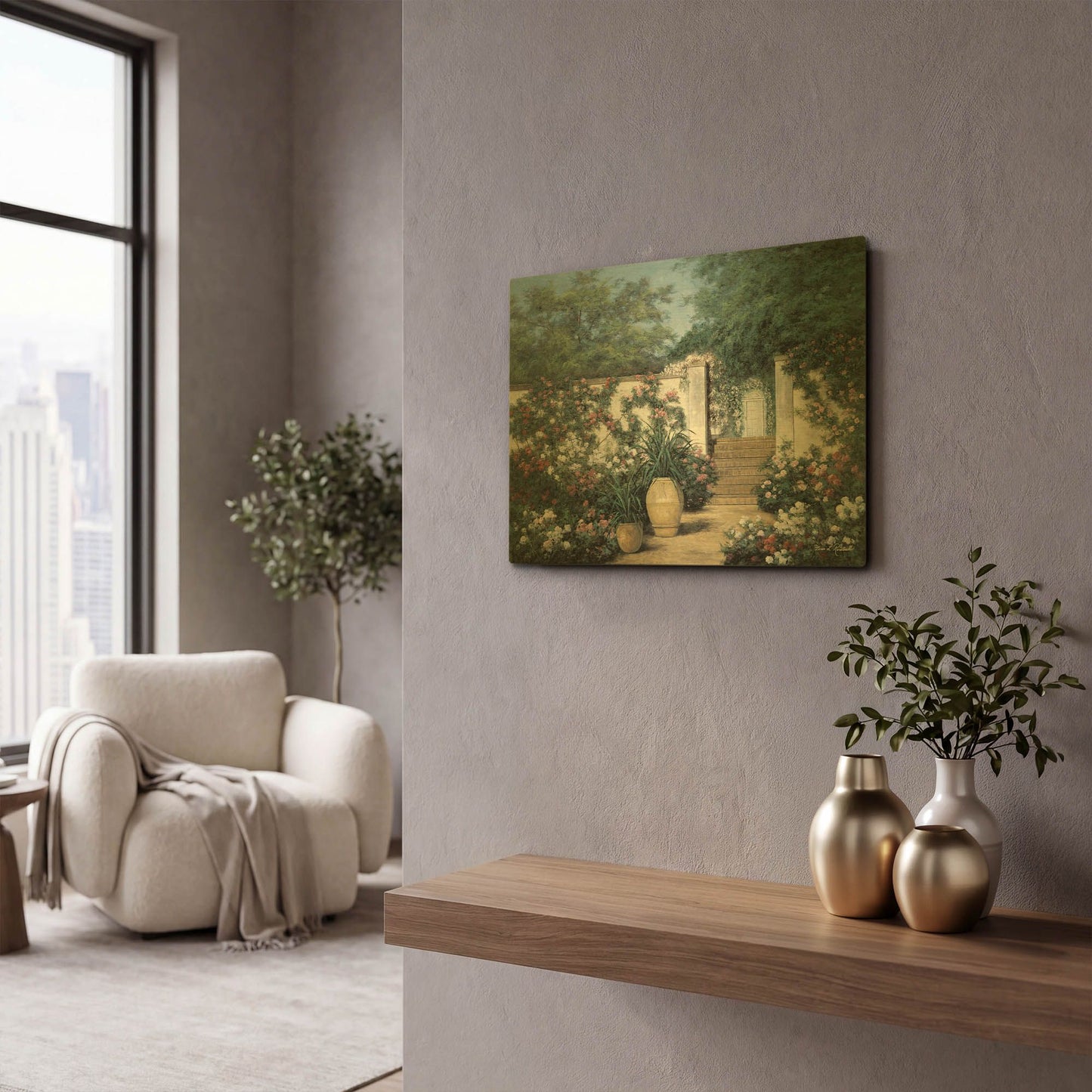 'R766D - Jardin de Fleur' By Diane Romanello Gold Metal Wall Art