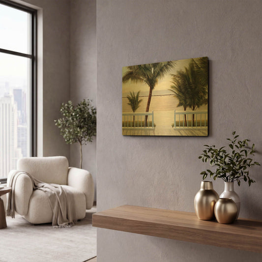'R769D - Palm Bay' By Diane Romanello Gold Metal Wall Art