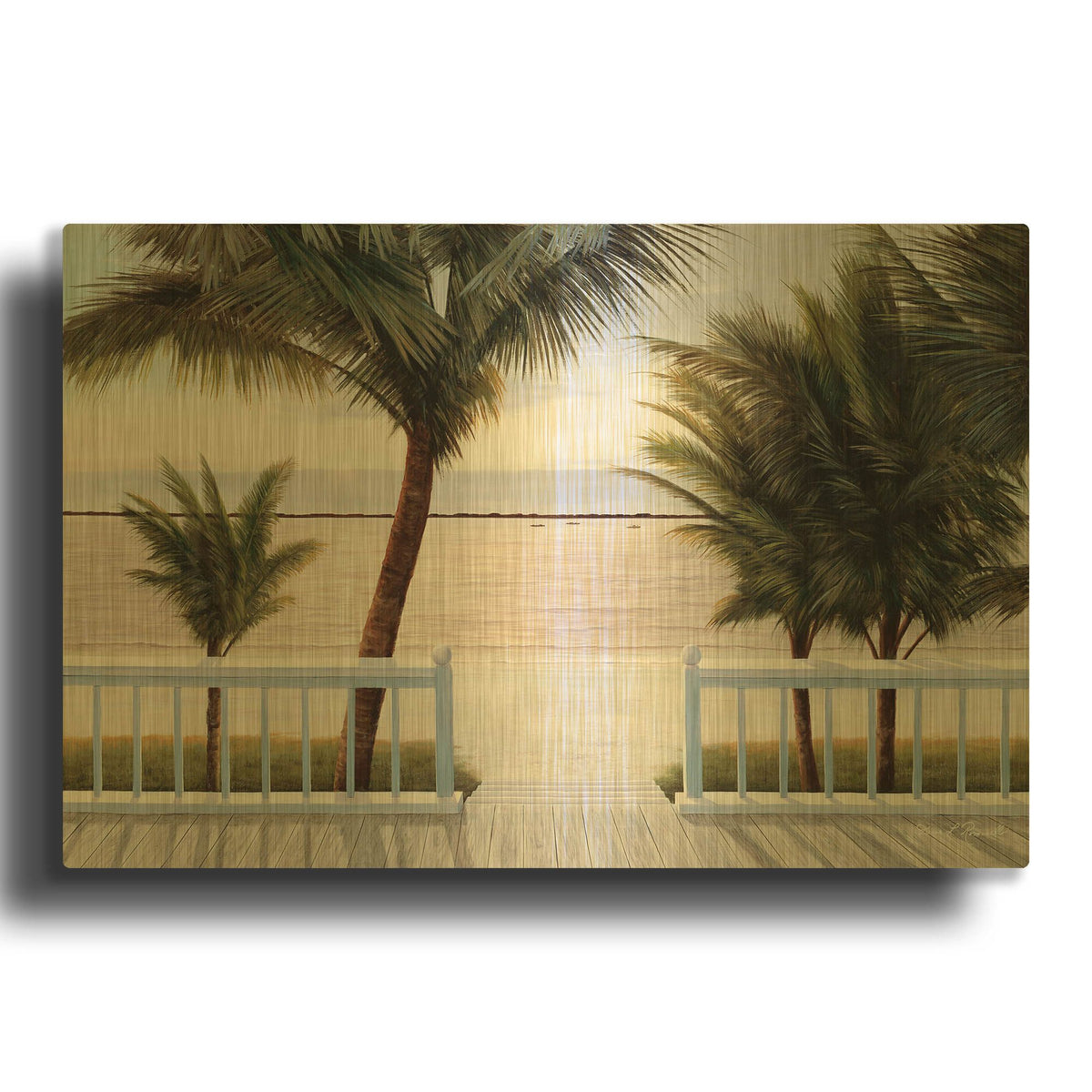 'R769D - Palm Bay' By Diane Romanello Gold Metal Wall Art