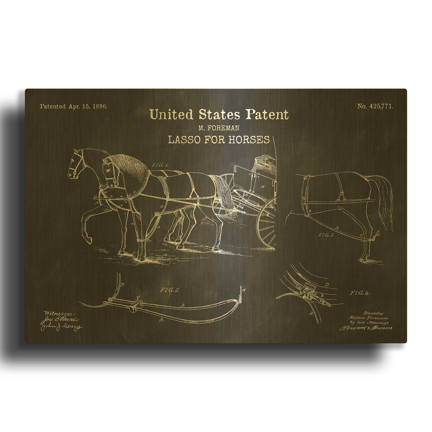 'Lasso for Horses Blueprint Patent Chalkboard' By LUXE Gold Metal Wall Art