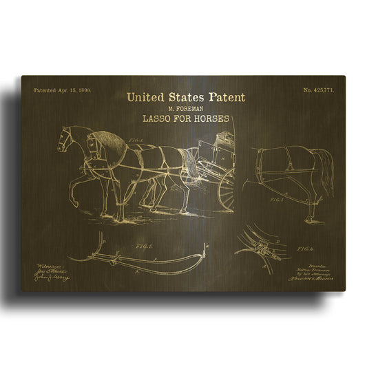 'Lasso for Horses Blueprint Patent Chalkboard' By LUXE Gold Metal Wall Art