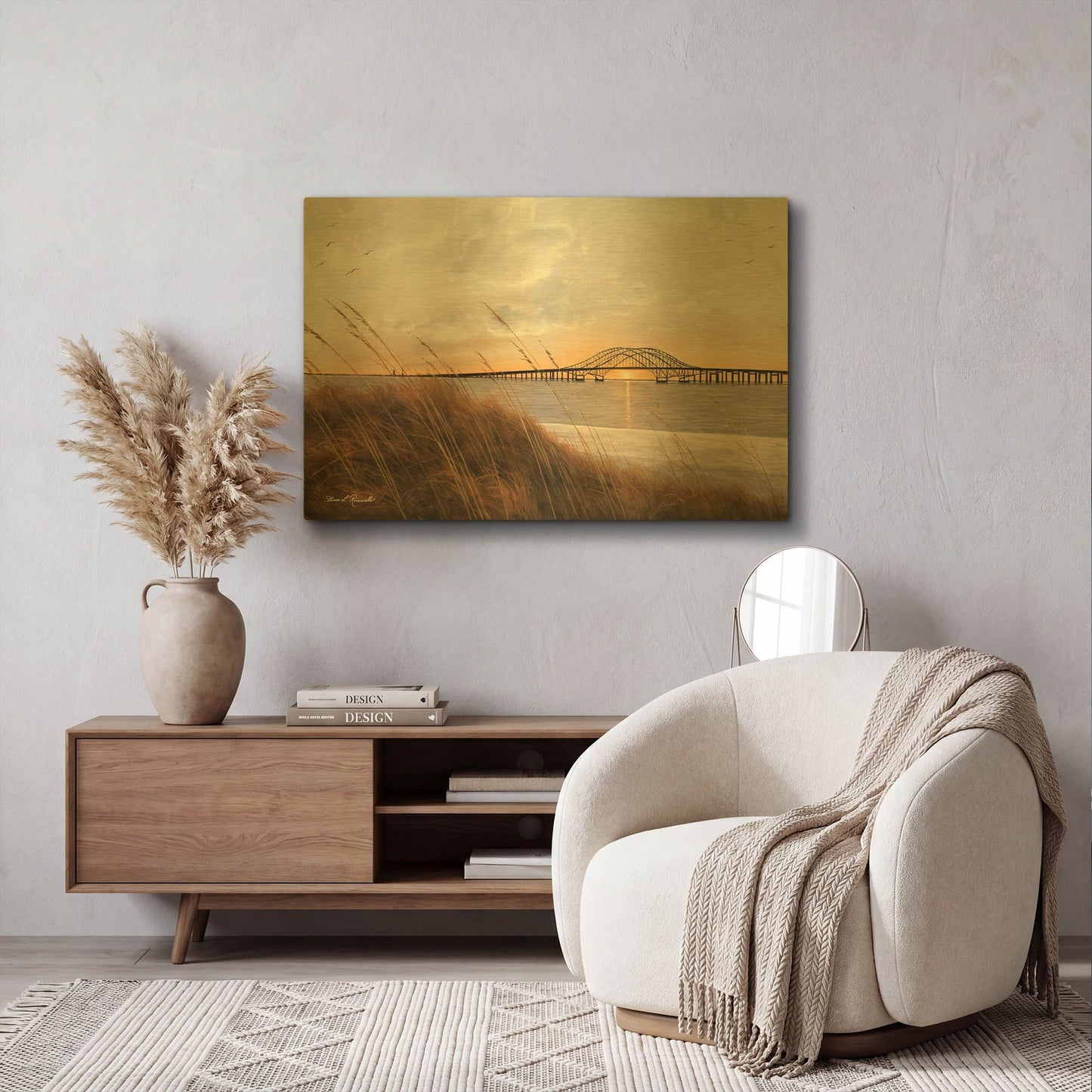 'R782D - View of Captree Bridge' By Diane Romanello Gold Metal Wall Art