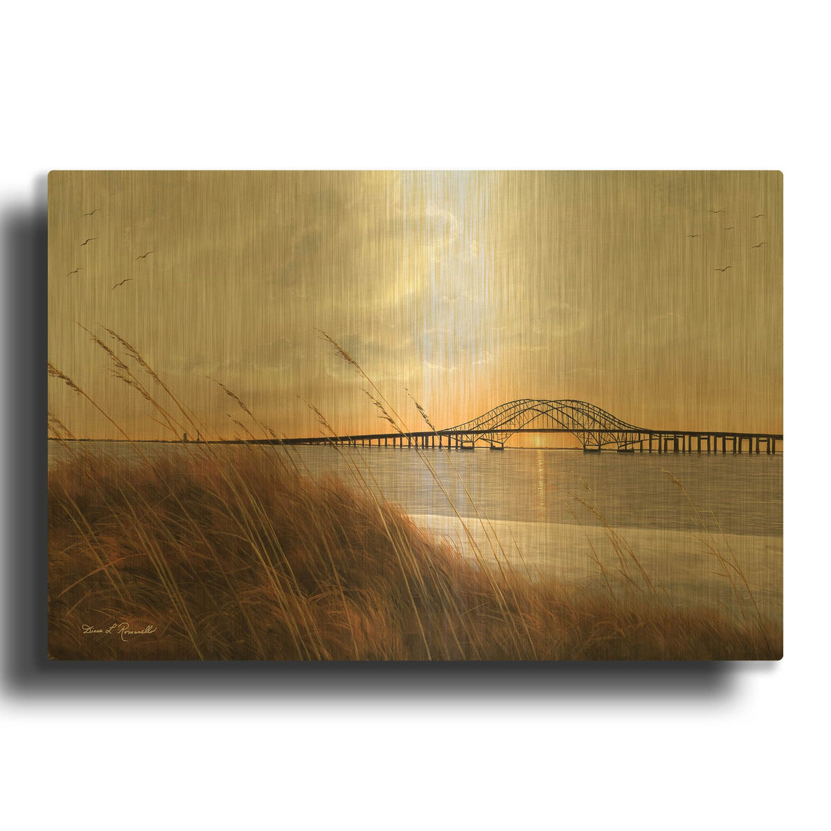 'R782D - View of Captree Bridge' By Diane Romanello Gold Metal Wall Art