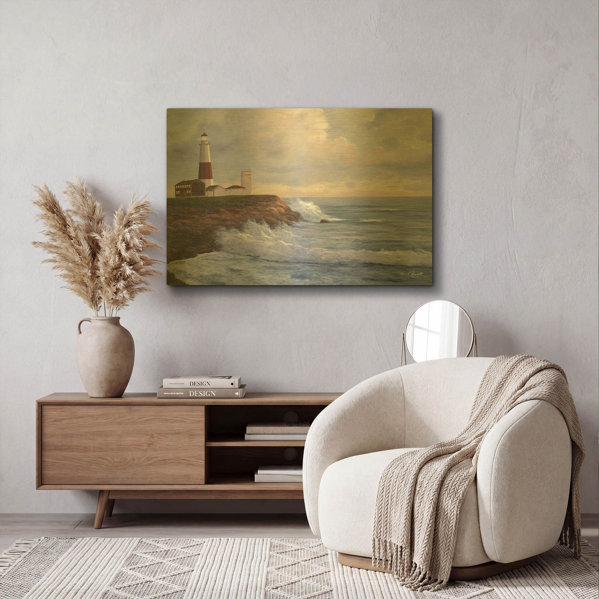 'R786D - Montauk Lighthouse' By Diane Romanello Gold Metal Wall Art