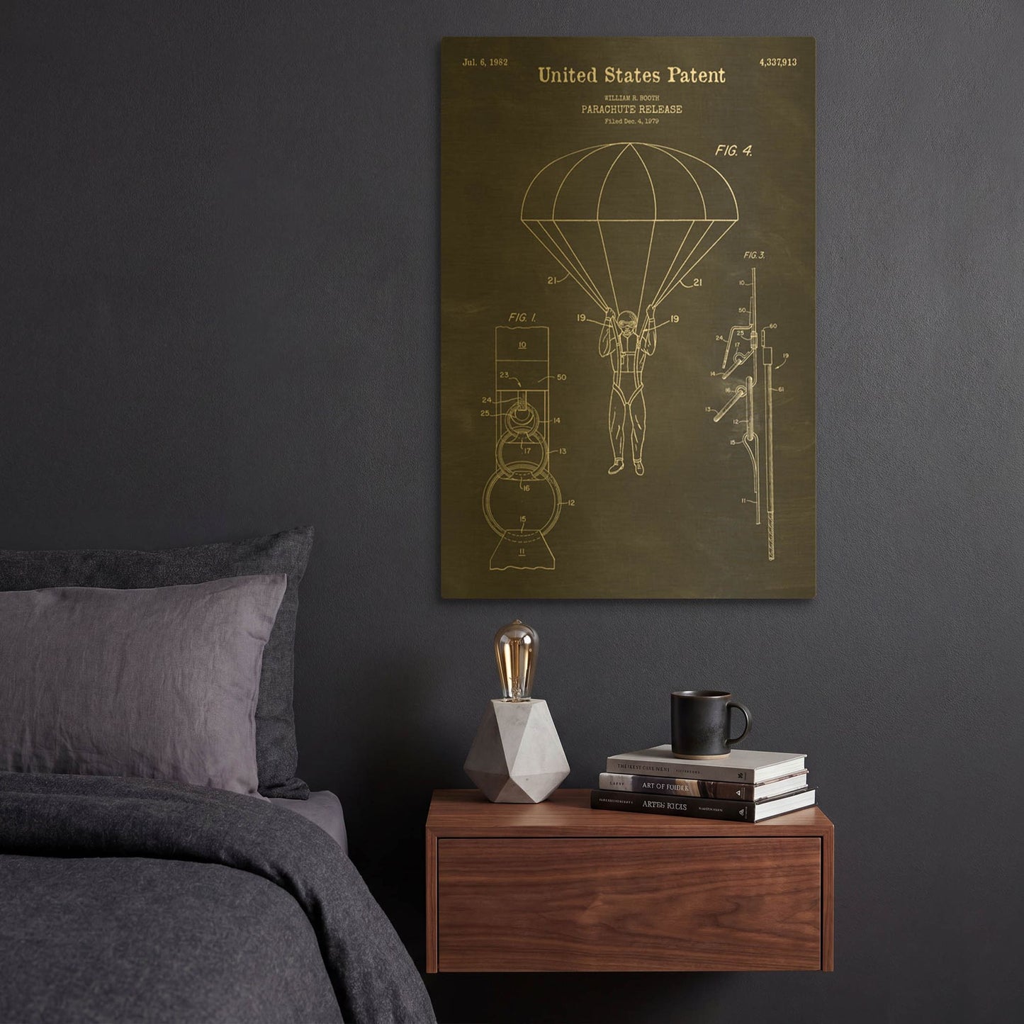 'Parachute Release Blueprint Patent Chalkboard' By LUXE Gold Metal Wall Art