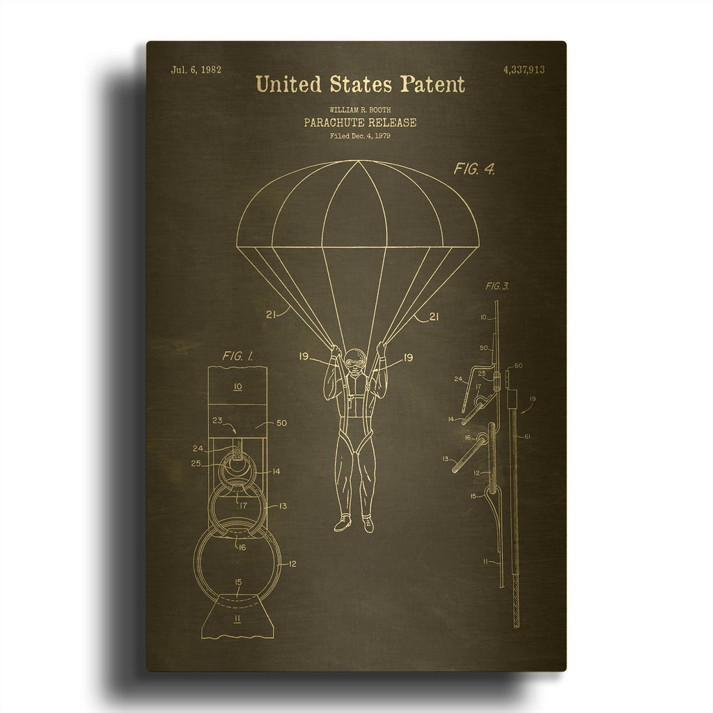 'Parachute Release Blueprint Patent Chalkboard' By LUXE Gold Metal Wall Art